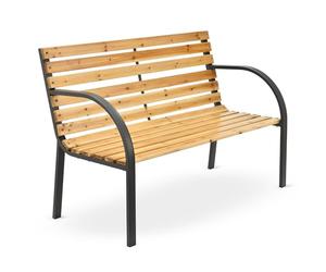 Juskys Banc de Jardin Modena en Bois 2 Places avec accoudoirs et Dossier - Banc résistant aux intempéries - Banc avec éléments latéraux en Acier- Naturel, 62x120x82cm