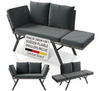 Juskys® Banc Multifonctions Calvia Gris chiné/Gris - transat Pliable en polyrotin résistant, Banc Jardin Charge 240 kg