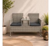 Juskys Banquette de Jardin en polyrotin Monaco - Banc 2 Places avec Table & Coussins - 133 × 63 × 84 cm - rotin résistant aux intempéries, pour Jardins et balcons - Gris chiné