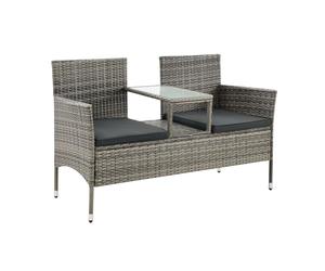 Juskys Banquette de Jardin en polyrotin Monaco - Banc 2 Places avec Table & Coussins - 133 × 63 × 84 cm - rotin résistant aux intempéries, pour Jardins et balcons - Gris chiné