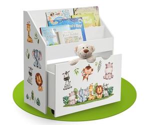 Juskys Bibliothèque pour Enfants avec 3 Compartiments et Coffre à Jouets - Étagère en Bois Blanc - 63 x 30 x 70 cm lPL - Rangement pour Livres et Jouets dans la Chambre d'enfant