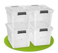 Juskys Boîte de rangement avec couvercle - ensemble de 4 boîtes en plastique de 45 l - grande boîte, empilable, transparente - rangement système de rangement boîtes de rangement