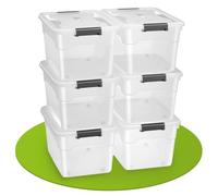 Juskys Boîte de rangement avec couvercle - ensemble de 6 boîtes en plastique de 45 l - grande boîte, empilable, transparente - rangement système de rangement boîtes de rangement