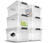 Juskys Boîte de rangement avec couvercle - ensemble de 6 boîtes en plastique de 60 l - grande boîte, empilable, transparente - rangement système de rangement boîtes de rangement