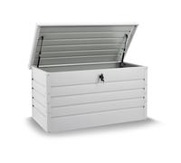 Juskys Boîte de rangement en métal Limani de 380 litres - boîte d'extérieur - étanche, verrouillable - boîte de jardin, coffre à coussins pour le jardin blanc