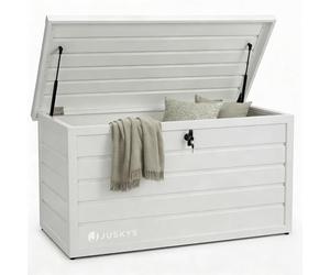 Juskys Boîte de rangement en métal Limani de 380 litres - boîte d'extérieur - étanche, verrouillable - boîte de jardin, coffre à coussins pour le jardin blanc