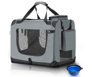 Juskys Box de Transport pour Chiens Lassie M (Gris) Pliable - 42 x 60 x 44 cm - Box pour Chiens avec Couverture, Poche & poignées - Sac en Tissu pour Petits Animaux pour Chiens