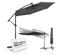 Juskys Brazil Parasol à bras libre avec éclairage LED et solaire - 300/350 cm - Protection UV et hydrofuge - Parasol avec support et manivelle - 2 couleurs, Gris, 300 cm
