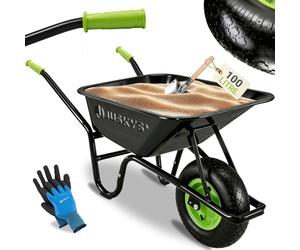 Juskys brouette Garden - Volume de 100 litres - 210 kg - pneus gonflables avec Jante en métal - Cuve galvanisée - brouette de Jardin - Noir