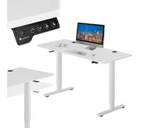 Juskys Bureau à Hauteur réglable de 140 x 60 cm - Bureau Assis/Debout à réglage électrique continu, Fonction mémoire - Blanc