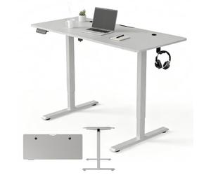 Juskys Bureau à Hauteur réglable de 140 x 60 cm - Bureau Assis/Debout à réglage électrique continu, Fonction mémoire - Blanc