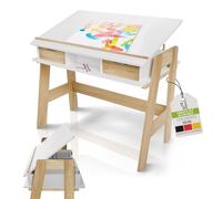 Juskys Bureau Enfant Fietje Plus - Hauteur & Inclinaison Réglables, 2 Tiroirs - Matériau Robuste & Antirayures - Grand Espace de Rangement