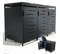 Juskys Cache-Poubelle Arel - Box de Jardin en métal pour 3 poubelles de 120l - Box de Rangement verrouillable - Abri avec Toit & vérin à gaz - Anthracite