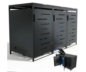 Juskys Cache-Poubelle Arel - Box de Jardin en métal pour 3 poubelles de 120l - Box de Rangement verrouillable - Abri avec Toit & vérin à gaz - Anthracite