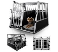 Juskys Caisse de Transport en Aluminium pour Chiens XL - 96x91x70 cm - Caisse Robuste et Facile à Entretenir pour la Voiture - 2 Portes grillagées verrouillables - Box Voyage pour Chiens