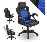 Juskys Chaise de Bureau Montreal Racing Chaise de Bureau Ergonomique réglable en Hauteur et rembourrée Chaise pivotante Chargeable 120 kg Chaise de Jeu PC (Bleu) (52D x 47W x 111H cm)
