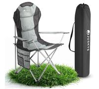 Juskys Chaise de Camping Lido Pliable avec Porte-gobelet, Poche latérale et Sac de Transport - Chaise de Camping Pliante rembourrée avec accoudoir et Dossier - Gris