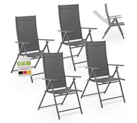 Juskys Chaise de Jardin Calena - Lot de 4 - Dossier 7 Positions, Pliable - Structure Acier thermolaqué, Tissu Respirant & Confortable