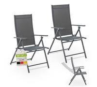 Juskys Chaise de Jardin Calena - Lot de 2 - Dossier 7 Positions, Pliable - Structure Acier thermolaqué, Tissu Respirant & Confortable