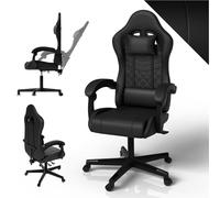 Juskys Chaise Gaming HyperSeat - Hauteur réglable, Dossier inclinable, Fauteuil Ergonomique en Simili Cuir pivotant - Support 120 kg - Noir
