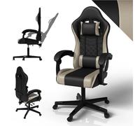 Juskys Chaise Gaming HyperSeat - Hauteur réglable, Dossier inclinable, Fauteuil Ergonomique en Simili Cuir pivotant - Support 120 kg - Noir/Beige