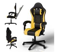 Juskys Chaise Gaming HyperSeat - Hauteur réglable, Dossier inclinable, Fauteuil Ergonomique en Simili Cuir pivotant - Support 120 kg - Noir/Jaune