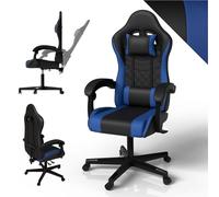 Juskys Chaise Gaming HyperSeat - Hauteur réglable, Dossier inclinable, Fauteuil Ergonomique en Simili Cuir pivotant - Support 120 kg - Noir/Bleu