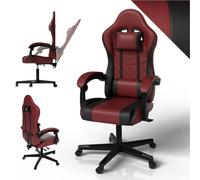Juskys Chaise Gaming HyperSeat - Hauteur réglable, Dossier inclinable, Fauteuil Ergonomique en Simili Cuir pivotant - Support 120 kg - Bordeaux/Noir