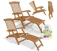 Juskys® Chaise Longue Evia - Lot de 2 - Pliable pour Le Jardin et la terrasse, en Bois d'acacia huilé pour Un Aspect Naturel et Une Longue durée de Vie, 196 x 54 x 95 cm, Couleur Naturelle