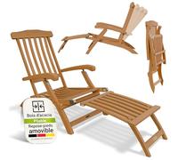 Juskys® Chaise Longue Evia - Pliable pour Le Jardin et la terrasse, en Bois d'acacia huilé pour Un Aspect Naturel et Une Longue durée de Vie, 196 x 54 x 95 cm, Couleur Naturelle
