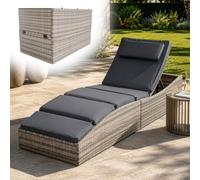 Juskys Chaise Longue Lamia Pliante de Jardin en Polyrotin - Support et Appuie-tête Réglable, Charge Maximale 160 kg - Pour Extérieur, Jardin et Balcon, Gris
