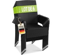 Juskys Chaises de Jardin en Rotin Noires Empilables - Lot de 6 - Accoudoirs - Dossier Haut