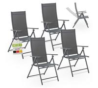 Juskys Chaise de Jardin Calena - Lot de 4 - Dossier 7 Positions, Pliable - Structure Acier thermolaqué, Tissu Respirant & Confortable