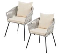 Juskys Chaises de Jardin Rope Lot de 2 - Résistantes aux intempéries - Jusqu’à 160 kg - avec Coussins de Dossier & d’Assise en Polyester - Gris Clair