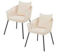 Juskys Chaises de Jardin Rope Lot de 2 - Résistantes aux intempéries - Jusqu’à 160 kg - avec Coussins de Dossier & d’Assise en Polyester - Beige