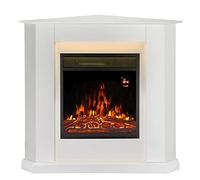 Juskys Cheminée électrique 1000/2000W avec Chauffage, cheminée, Effet Flamme, télécommande, éclairage LED et minuterie - Cheminée électrique d'angle (Blanc)(96x57x94cm)