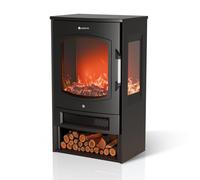 Juskys cheminée électrique 1800W - Noir, poêle électrique sur Pied avec Effet Flamme LED, WiFi/App, télécommande