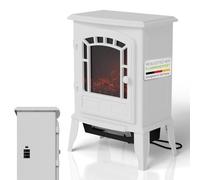 Juskys Cheminée électrique 2000 W - Blanc, cheminée autoportante avec Effet de Flamme, 2 Niveaux de Chauffage, Thermostat et arrêt de sécurité pour Le Salon