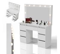 Juskys Coiffeuse Lilia avec Miroir LED, 7 tiroirs, 3 Niveaux d'éclairage, Beaucoup d'espace de Rangement, Design Moderne, compacte & Facile d'entretien pour Le Maquillage - Blanc