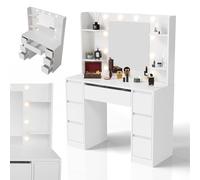 Juskys Coiffeuse Malia Blanche avec Miroir LED, 7 tiroirs, 3 Modes d’éclairage, Grand Espace de Rangement, Design Moderne, compacte & Facile à Nettoyer - idéale pour Maquillage