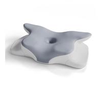 Juskys Coussin Cervical 1 pièce - Oreiller Ergonomique mémoire de Forme, Housse Respirante - Soutien de Nuque pour Un Sommeil sain - Blanc/Gris