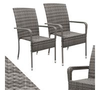 Juskys Ensemble de 2 chaises de Jardin Yoro en rotin avec accoudoirs et Dossier - 2 chaises empilables - Chaise en rotin pour Le Jardin - Chaise empilable Chaise de Balcon Gris chiné