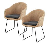 Juskys Ensemble de 2 Fauteuils en Osier Cody avec Coussins - Chaise en Rotin d'Intérieur et d'Extérieur - Moderne et Naturelle - Supporte jusqu'à 100 kg