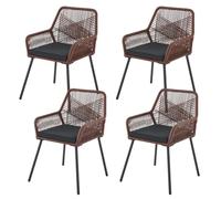 Juskys Ensemble de 4 chaises de Jardin Kastos en Corde - Chaise d'extérieur avec accoudoir et Coussin - Chaise de Jardin supportant 150 kg - Jardin, Balcon - chaises Marron