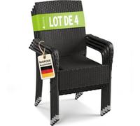 Juskys Ensemble de 4 chaises de Jardin Yoro en rotin avec accoudoirs et Dossier - 4 chaises empilables - Chaise en rotin pour Le Jardin - Chaise empilable Chaise de Balcon Noir