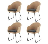 Juskys Ensemble de 4 Fauteuils en Osier Cody avec Coussins - Rotin d'Intérieur et d'Extérieur - Chaise Moderne Pouvant Supporter jusqu'à 100 kg - Style Naturel