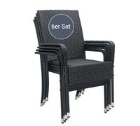 Juskys Ensemble de 6 chaises de Jardin Yoro en rotin avec accoudoirs et Dossier - 6 chaises empilables - Chaise de Jardin en rotin - Chaise empilable Noir
