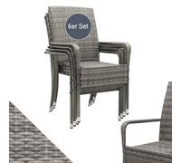 Juskys Ensemble de 6 chaises de Jardin Yoro en rotin avec accoudoirs et Dossier - 6 chaises empilables - Chaise en rotin pour Le Jardin - Chaise empilable Chaise de Balcon Gris chiné