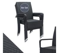 Juskys Ensemble de 8 chaises de Jardin Yoro en rotin avec accoudoirs et Dossier - 8 chaises empilables - Chaise en rotin pour Le Jardin - Chaise empilable Chaise de Balcon Noir