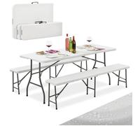 Juskys Ensemble de Banc de Bière Bayreuth 3 Pièces Blanc - Table Pliante et 2 Bancs en Plastique
